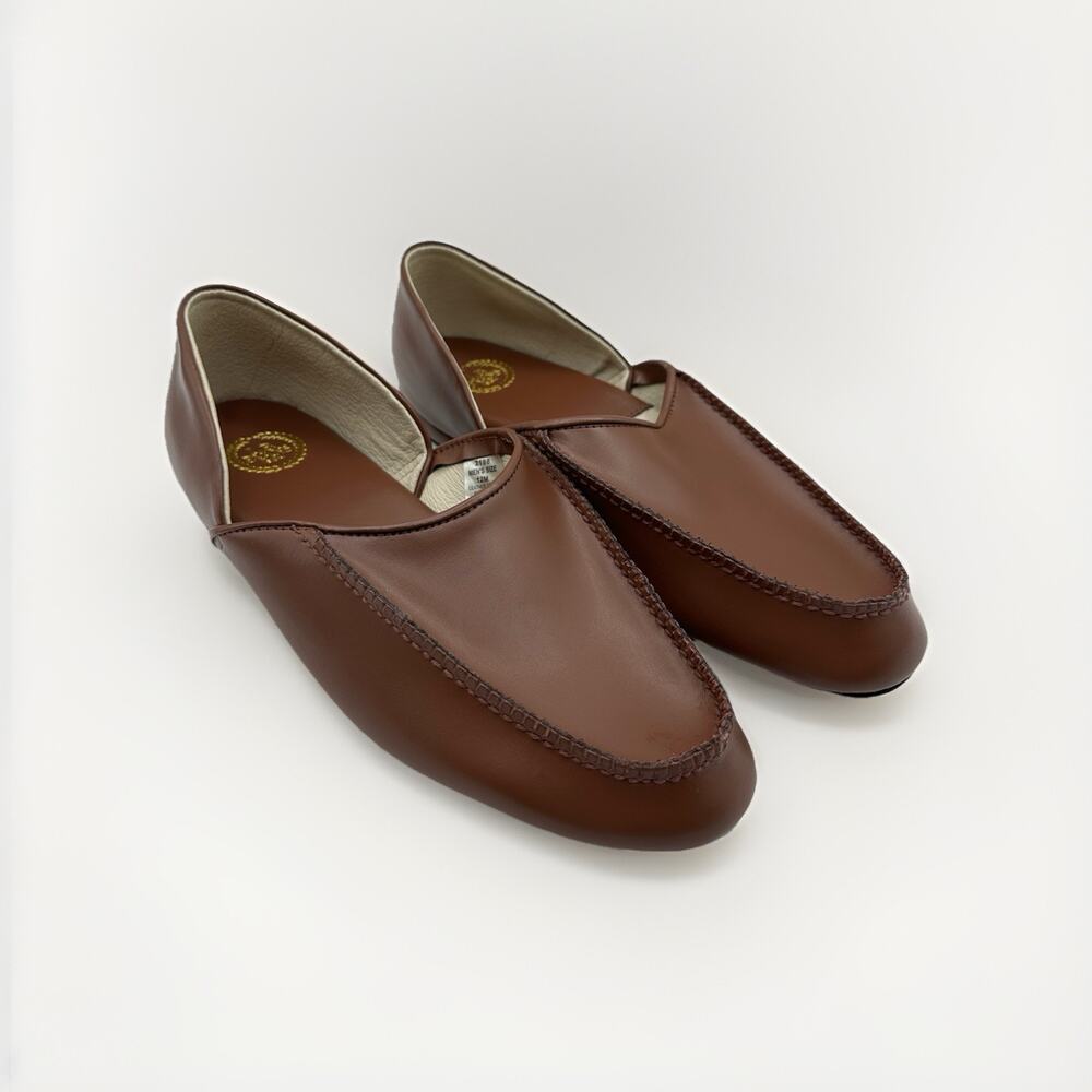 L.B. Evans Chicopee Men’s Slippers 12M Brown Leather Slip On Moc Toe